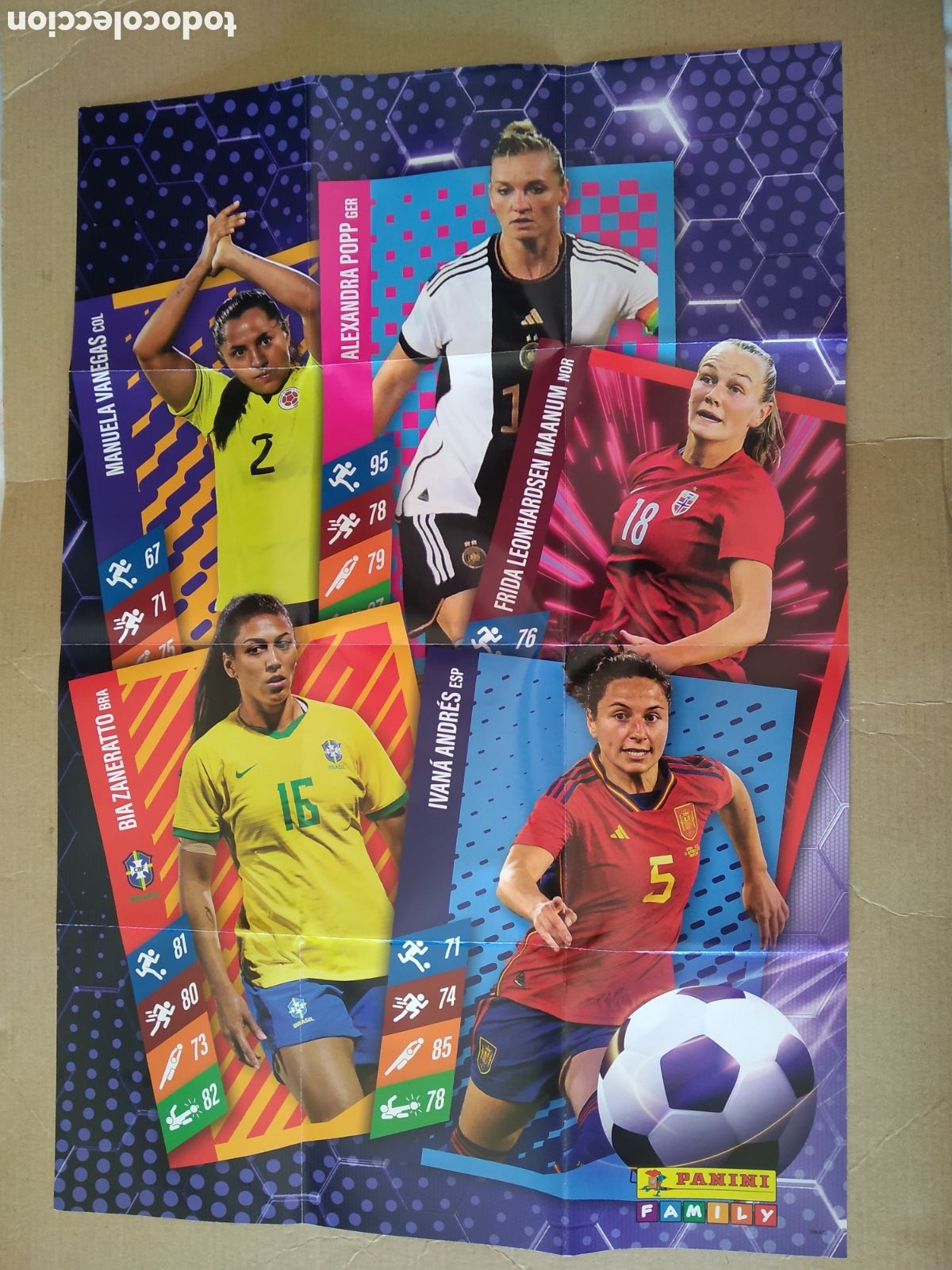 Collectionnisme sportif: POSTER MUNDIAL 2023 FEMENINO PANINI IVANA ANDRES BIA ZANERATTO MANUELA VANEGAS POPP MAANUM
