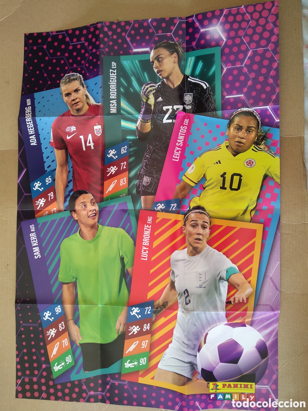 Collectionnisme sportif: POSTER MUNDIAL 2023 FEMENINO PANINI LUCY BRONZE SAM KERR LEICY SANTOS MISA RODR&Iacute;GUEZ ADA HEGERBERG