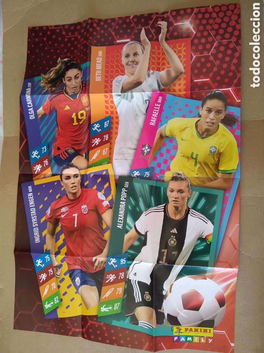 Collectionnisme sportif: POSTER MUNDIAL 2023 FEMENINO PANINI INGRID ENGEN ALEXANDRA POP RAFAELLE OLGA CARMONA BETH MEAD