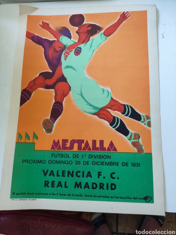 Sammelleidenschaft Sport: Cartel de f&uacute;tbol antiguo 1931 Valencia CF - Real Madrid