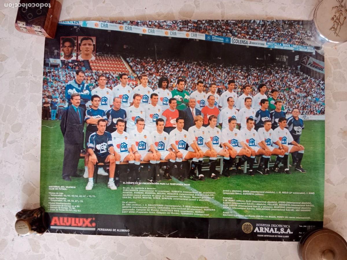 Sammelleidenschaft Sport: POSTER PLANTILLA / EQUIPO VALENCIA, C.F. / CF - TEMPORADA 94 / 95 - 1994 / 1995 - 60 x 47 CM