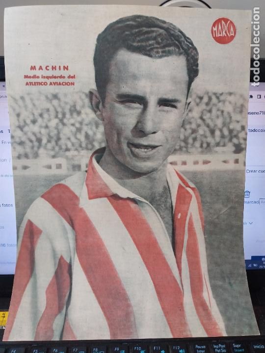Sammelleidenschaft Sport: MACHIN ATLETICO AVIACION MARCA A&Ntilde;OS 40 LAMINA FUTBOL POSTER ORIGINAL 34 X 23.7CM APRX