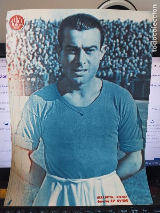 Sammelleidenschaft Sport: HERRERITA OVIEDO MARCA A&Ntilde;OS 40 LAMINA FUTBOL POSTER ORIGINAL 34 X 23.7CM APRX