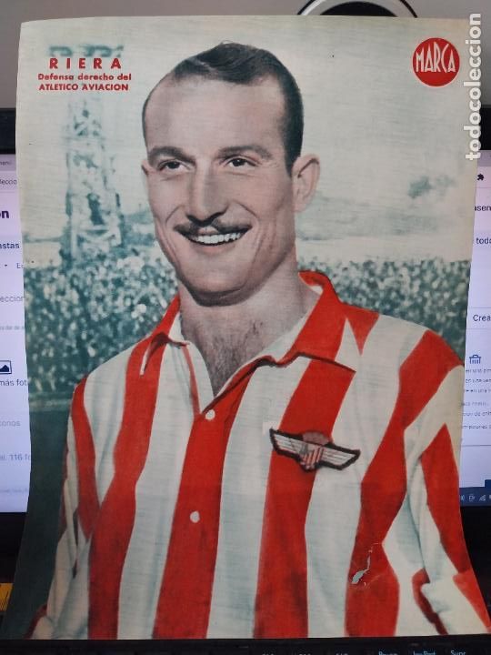 Sammelleidenschaft Sport: RIERA * ATLETICO AVIACION MARCA A&Ntilde;OS 40 LAMINA FUTBOL POSTER ORIGINAL 34 X 23.7CM APRX