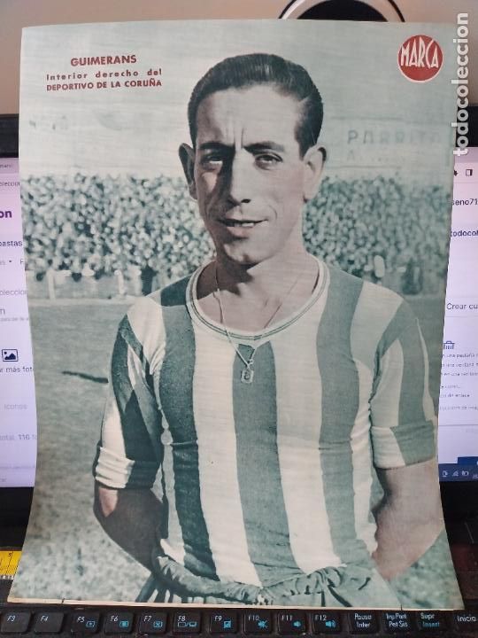 Sammelleidenschaft Sport: GUIMERANS DEPORTIVO CORU&Ntilde;A MARCA A&Ntilde;OS 40 LAMINA FUTBOL POSTER ORIGINAL 34 X 23.7CM APRX