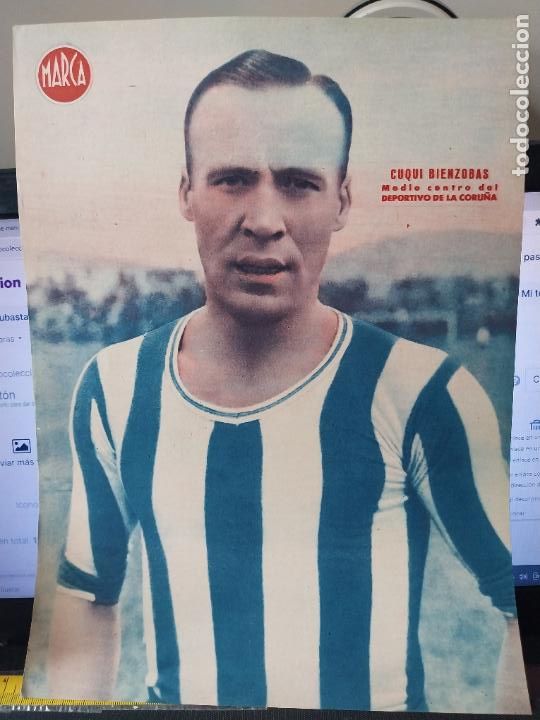 Sammelleidenschaft Sport: CUQUI BIENZOBAS DEPORTIVO CORU&Ntilde;A MARCA A&Ntilde;OS 40 LAMINA FUTBOL POSTER ORIGINAL 34 X 23.7CM APRX