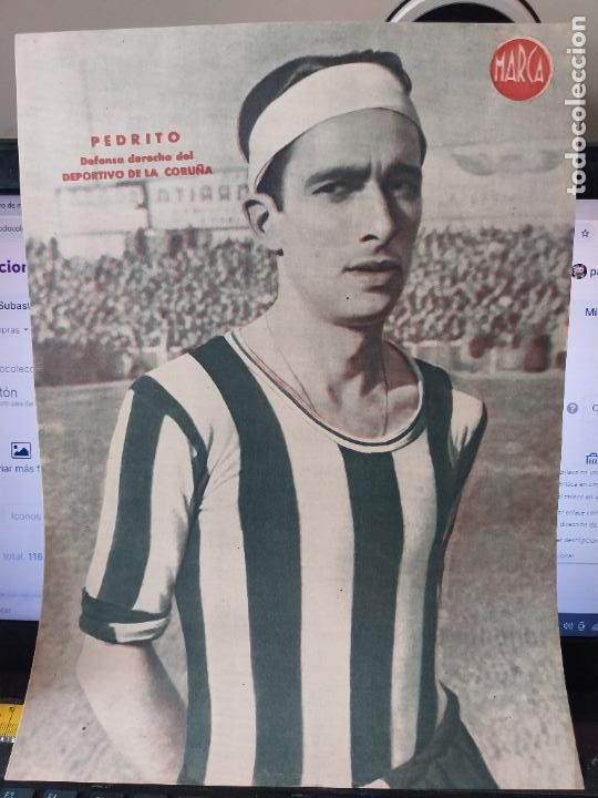 Sammelleidenschaft Sport: PEDRITO DEPORTIVO CORU&Ntilde;A MARCA A&Ntilde;OS 40 LAMINA FUTBOL POSTER ORIGINAL 34 X 23.7CM APRX