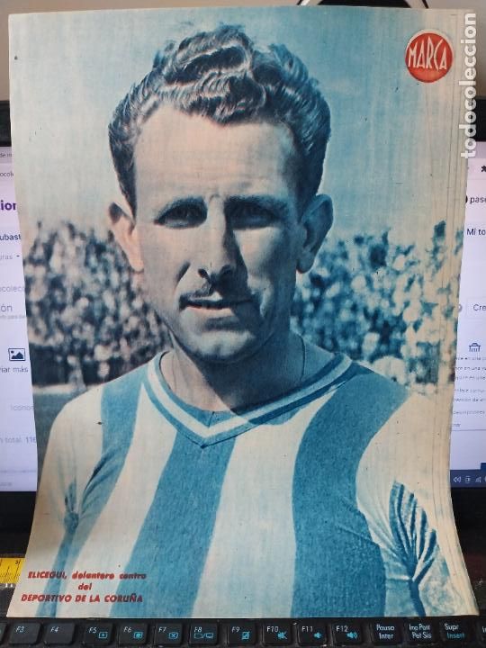 Sammelleidenschaft Sport: ELICEGUI DEPORTIVO CORU&Ntilde;A MARCA A&Ntilde;OS 40 LAMINA FUTBOL POSTER ORIGINAL 34 X 23.7CM APRX