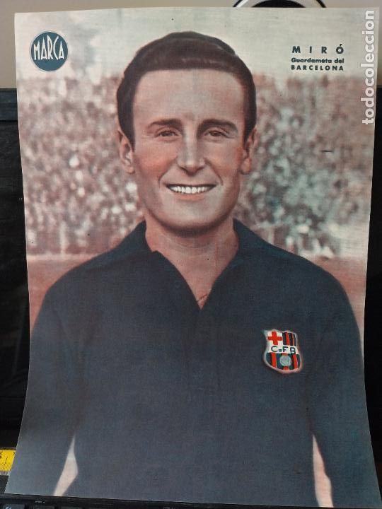 Sammelleidenschaft Sport: MIRO BARCELONA MARCA A&Ntilde;OS 40 LAMINA FUTBOL POSTER ORIGINAL 34 X 23.7CM APRX