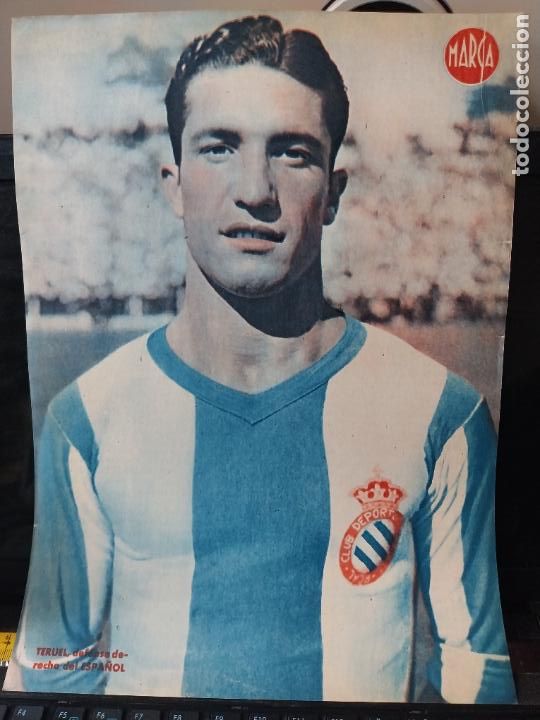 Sammelleidenschaft Sport: TERUEL * R C D ESPA&Ntilde;OL MARCA A&Ntilde;OS 40 LAMINA FUTBOL POSTER ORIGINAL 34 X 23.7CM APRX