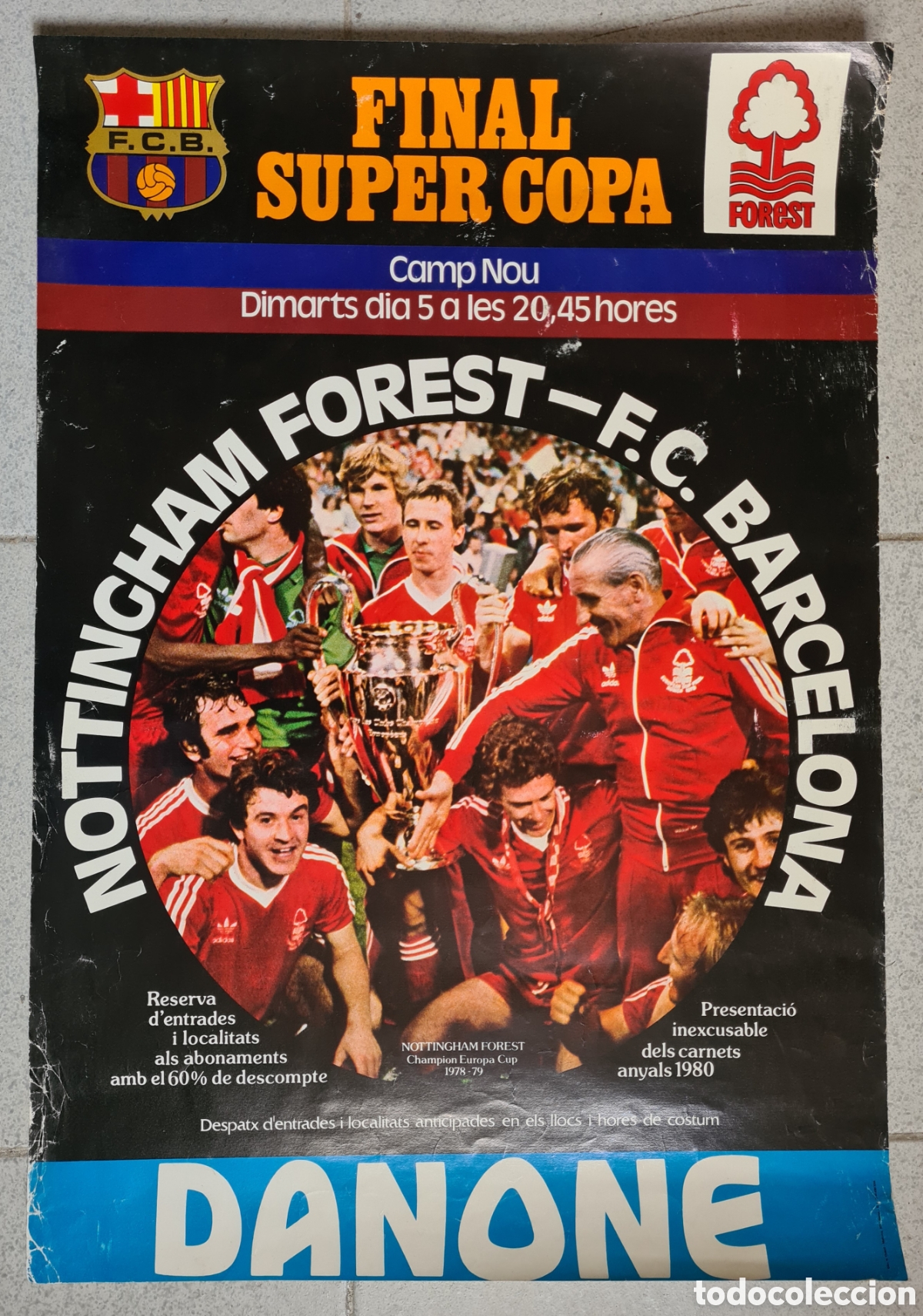 Coleccionismo deportivo: Cartel Final Super Copa 1980 FC Barcelona Nottingham Forest - Danone