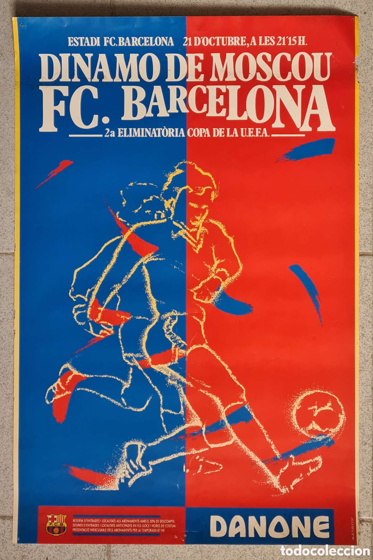 Coleccionismo deportivo: Cartel FC Barcelona Dinamo de Moscou Copa UEFA F&uacute;tbol Estadi Danone - Mosc&uacute; URSS Rusia