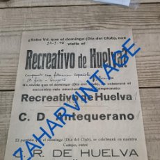 Coleccionismo deportivo: ANTEQUERA, 1946, CARTEL PARTIDO DE FUTBOL RECREATIVO DE HUELVA - C.D.ANTEQUERANO, 16X22 CMS