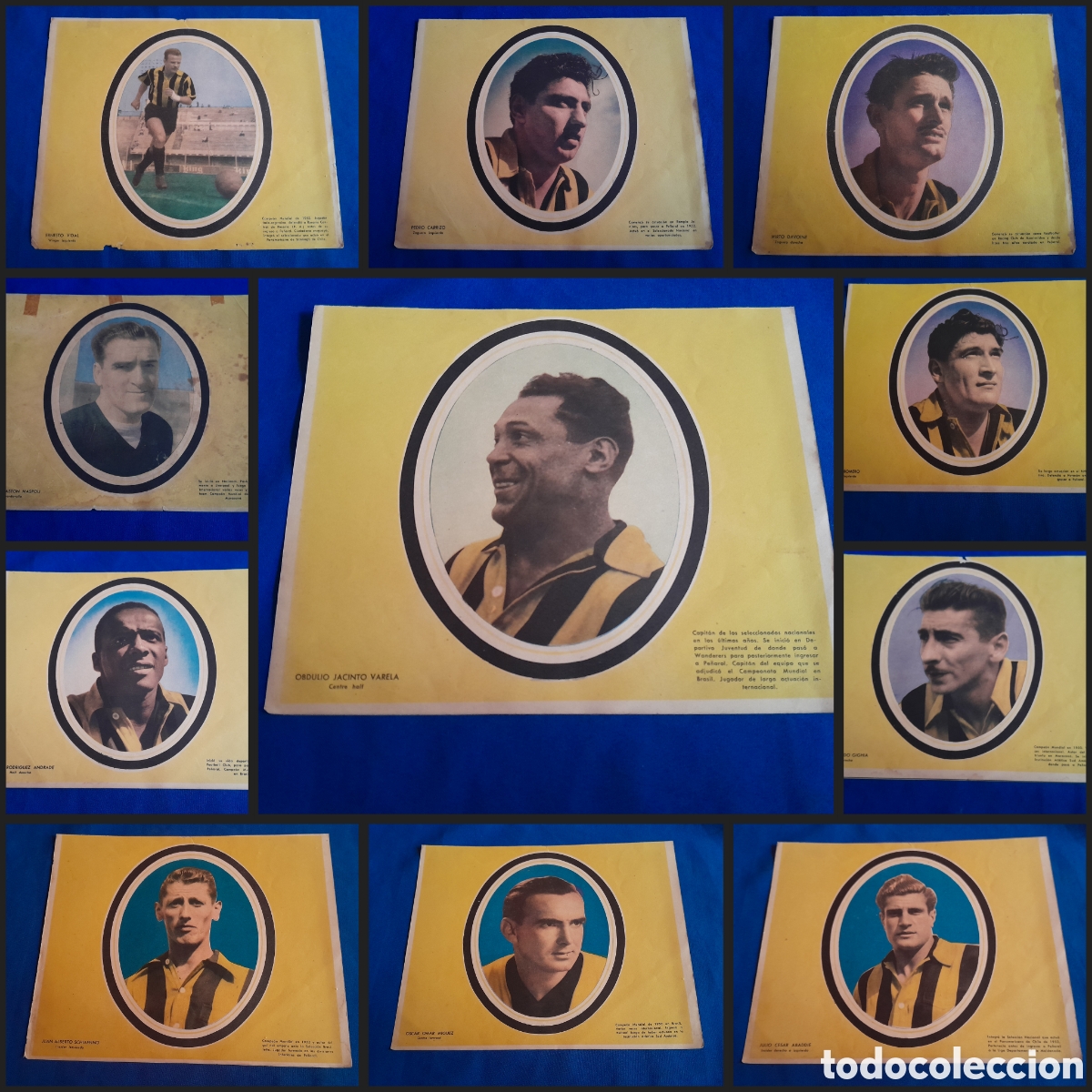 Collezionismo sportivo: 11 l&aacute;minas coleccionables de grandes futbolistas de Pe&ntilde;arol y Uruguay campeones mundiales 1950