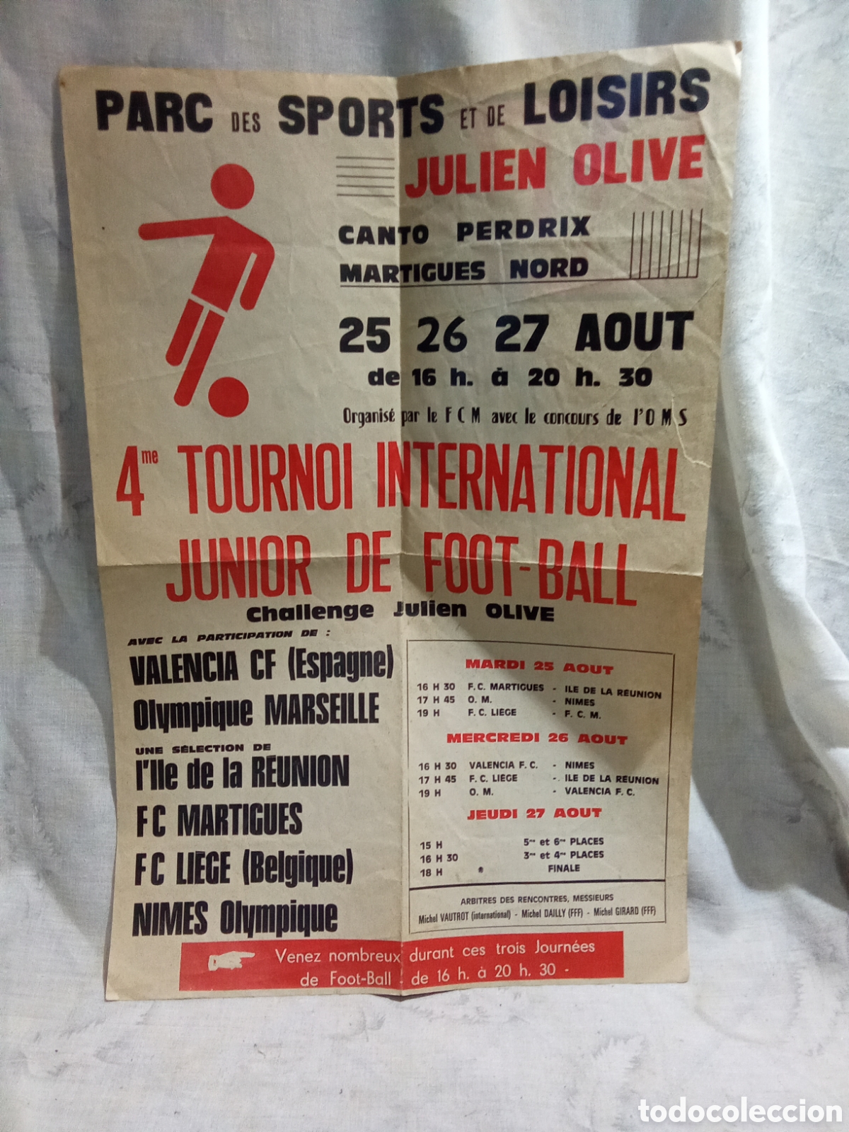 Sammelleidenschaft Sport: CARTEL FRANCES DEL 4&deg; TORNEO INTERNACIONAL JUNIOR DE FUTBOL VALENCIA OLIMPIC