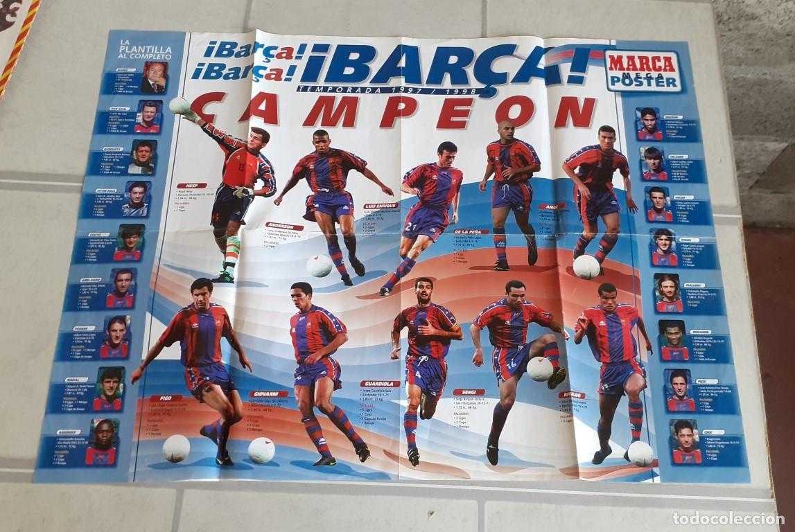 Coleccionismo deportivo: Mega poster marca - Barca 1997 1998 Campe&oacute;n - Foto 1