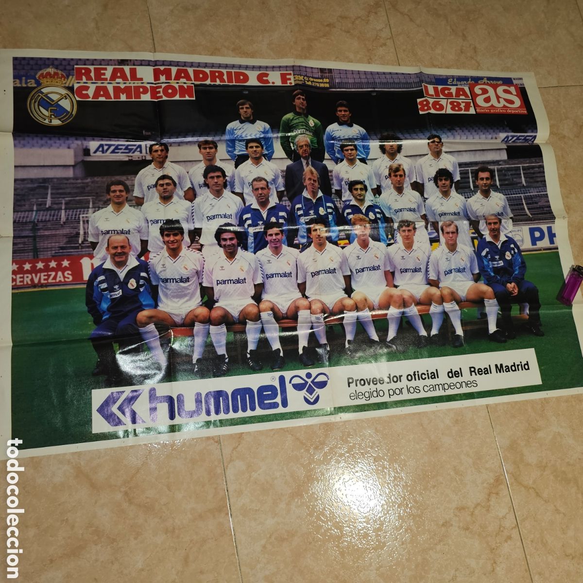 Sports collectibles: POSTER GIGANTE REAL MADRID ,CAMPEON LIGA 86/87. Longitud 96 cm,anchura 62cm