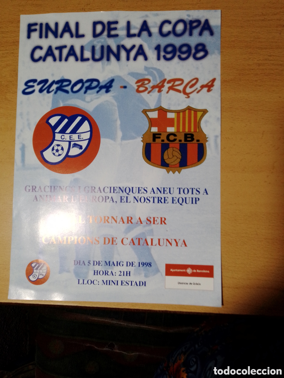 Coleccionismo deportivo: Final Copa Catalunya 1998 Europa - Bar&ccedil;a - Foto 1