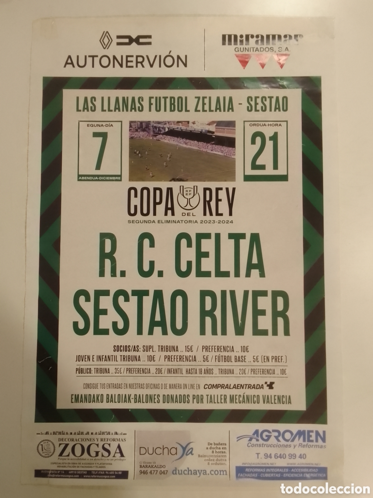 Coleccionismo deportivo: Cartel R. C. Celta &bull; Sestao River.