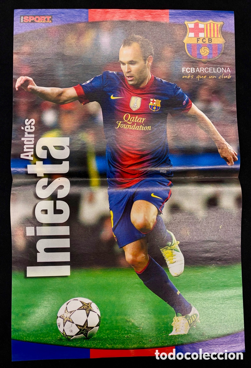 Coleccionismo deportivo: POSTER ANDR&Eacute;S INIESTA - FC BARCELONA - (REVERSO) XAVI - 46 x 30 cms