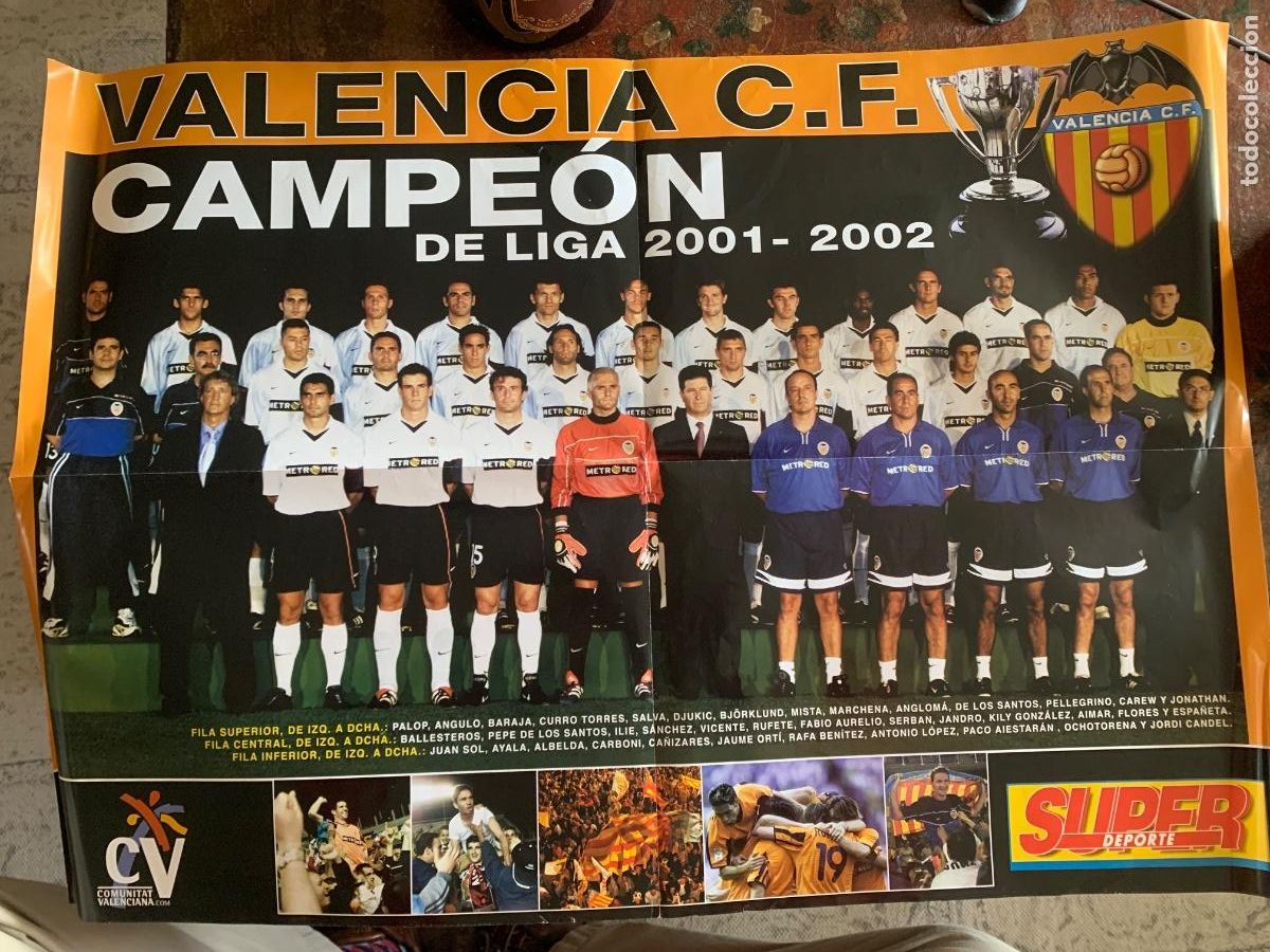Coleccionismo deportivo: Valencia CF. P&oacute;ster Campe&oacute;n de Liga 2001-2002
