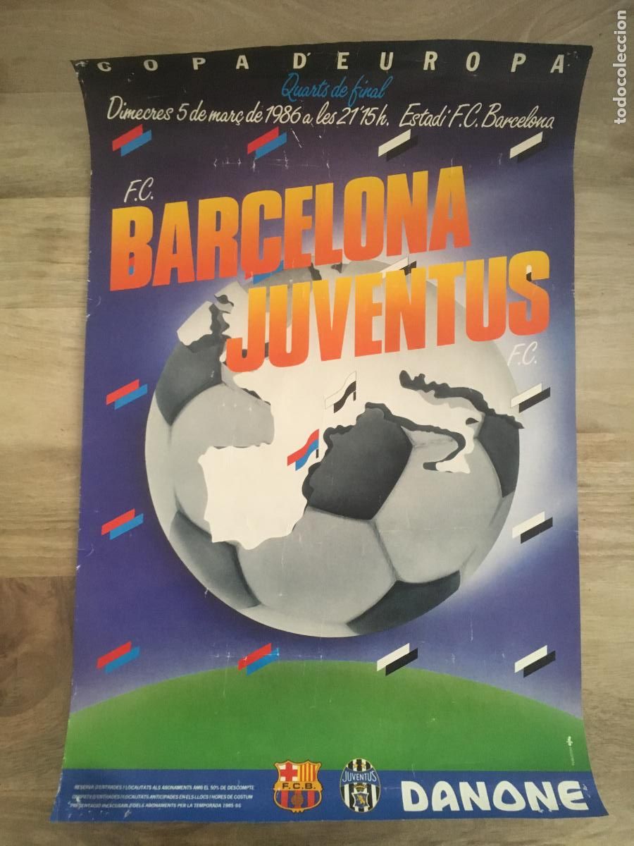 Coleccionismo deportivo: futbol club barcelona juventus poster cartel original copa de europa 1986