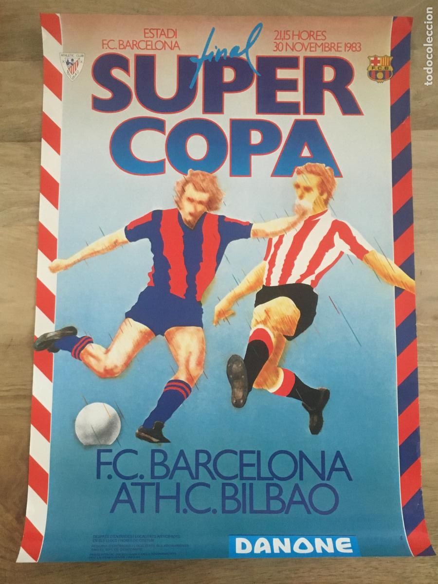 Coleccionismo deportivo: futbol club barcelona athletic club bilbao poster cartel original final supercopa espa&ntilde;a 1983
