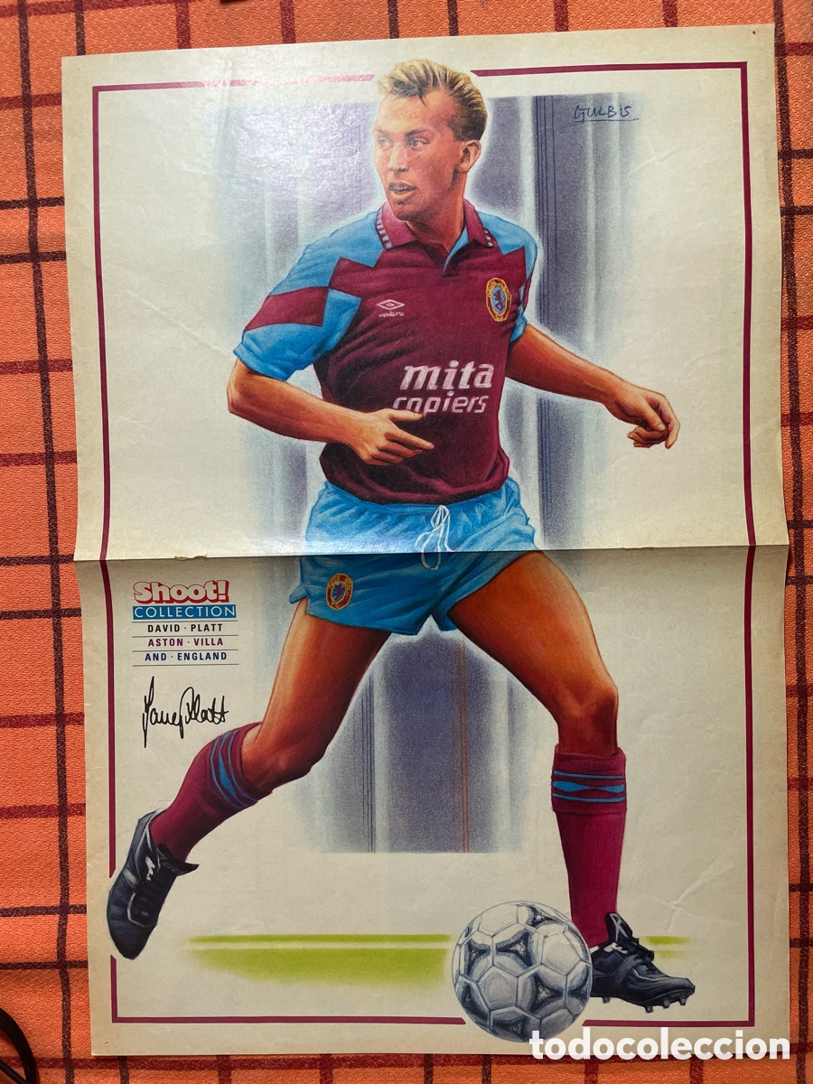 Coleccionismo deportivo: P&oacute;ster A3 ilustrado David Platt Aston Villa FC Shoot