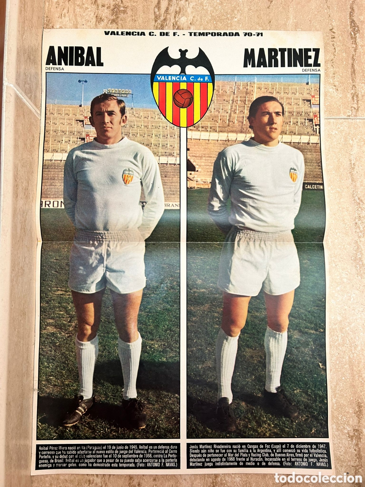 Coleccionismo deportivo: Valencia club de f&uacute;tbol campe&oacute;n liga 1970/71 poster 52x33'50 Anibal y Mart&iacute;nez