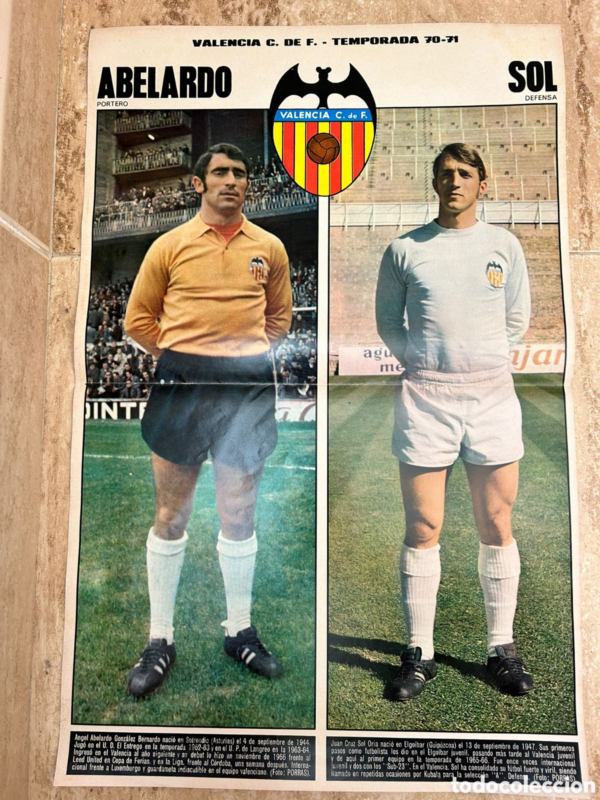 Coleccionismo deportivo: Valencia club de f&uacute;tbol campe&oacute;n liga 1970/71 poster 52x33'50 Abelardo y Sol