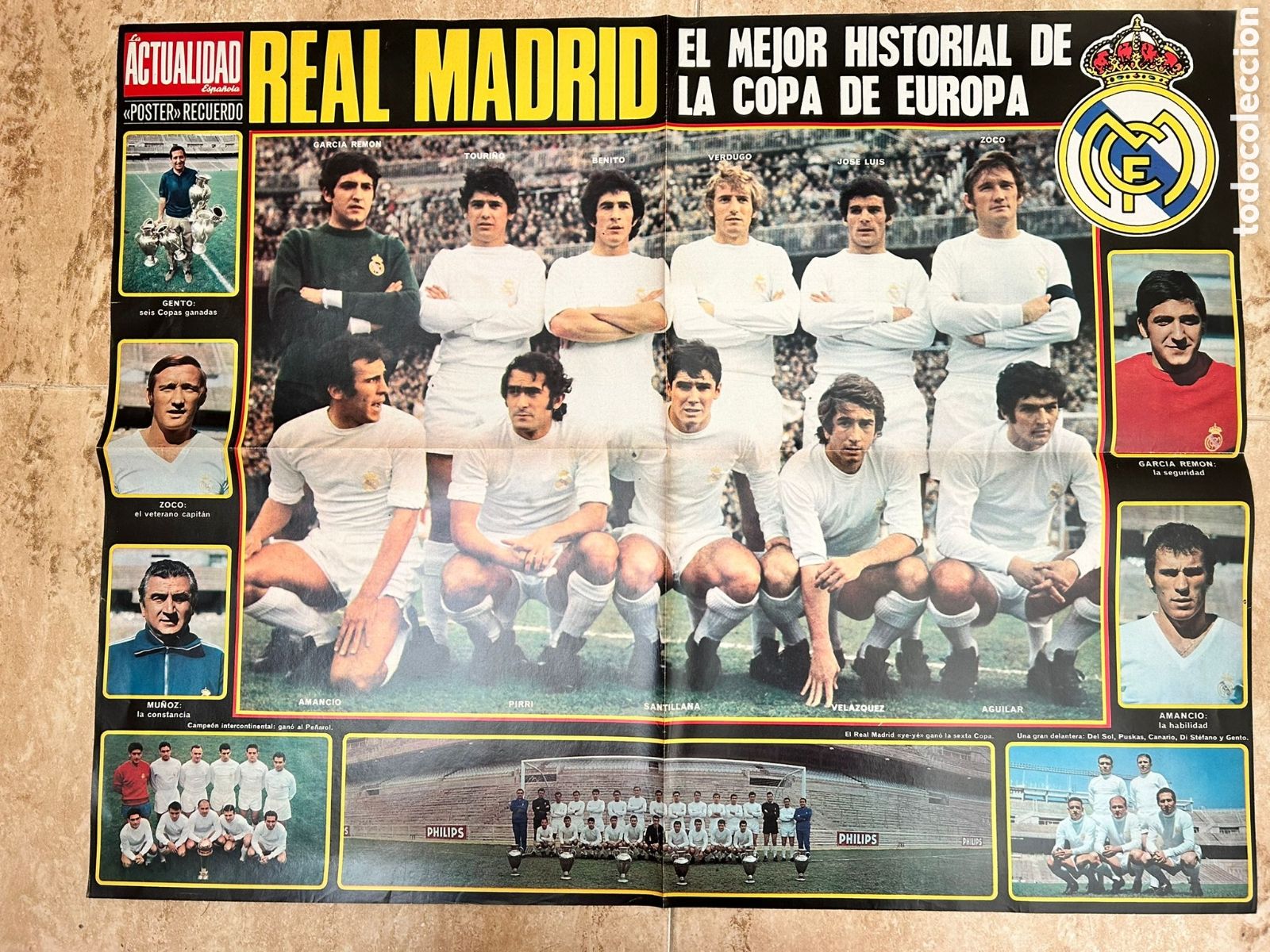 Coleccionismo deportivo: Poster Real Madrid 1970 Actualidad - El mejor Historial de la Copa de Europa 52x66 cm