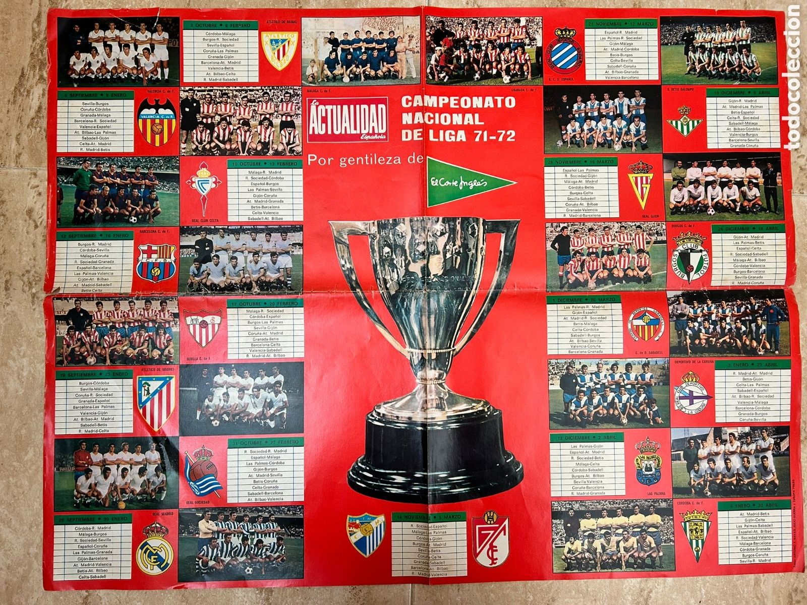 Coleccionismo deportivo: calendario campeonato nacional de liga 71-72 (poster) revista actualidad, 68X52 cm el corte ingles
