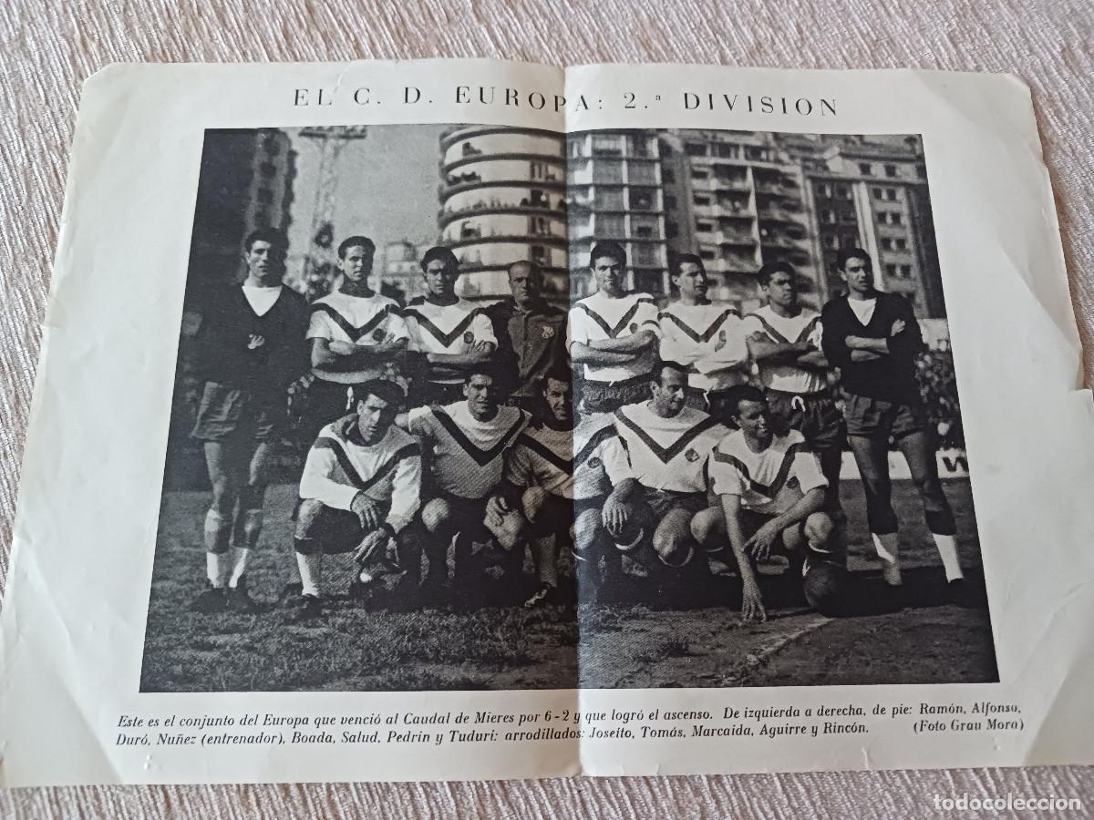 Coleccionismo deportivo: cartel del C.D. Europa, que vencio al caudal de mieres por 6-2 y logr&ograve; el ascenso, a&ntilde;os 60