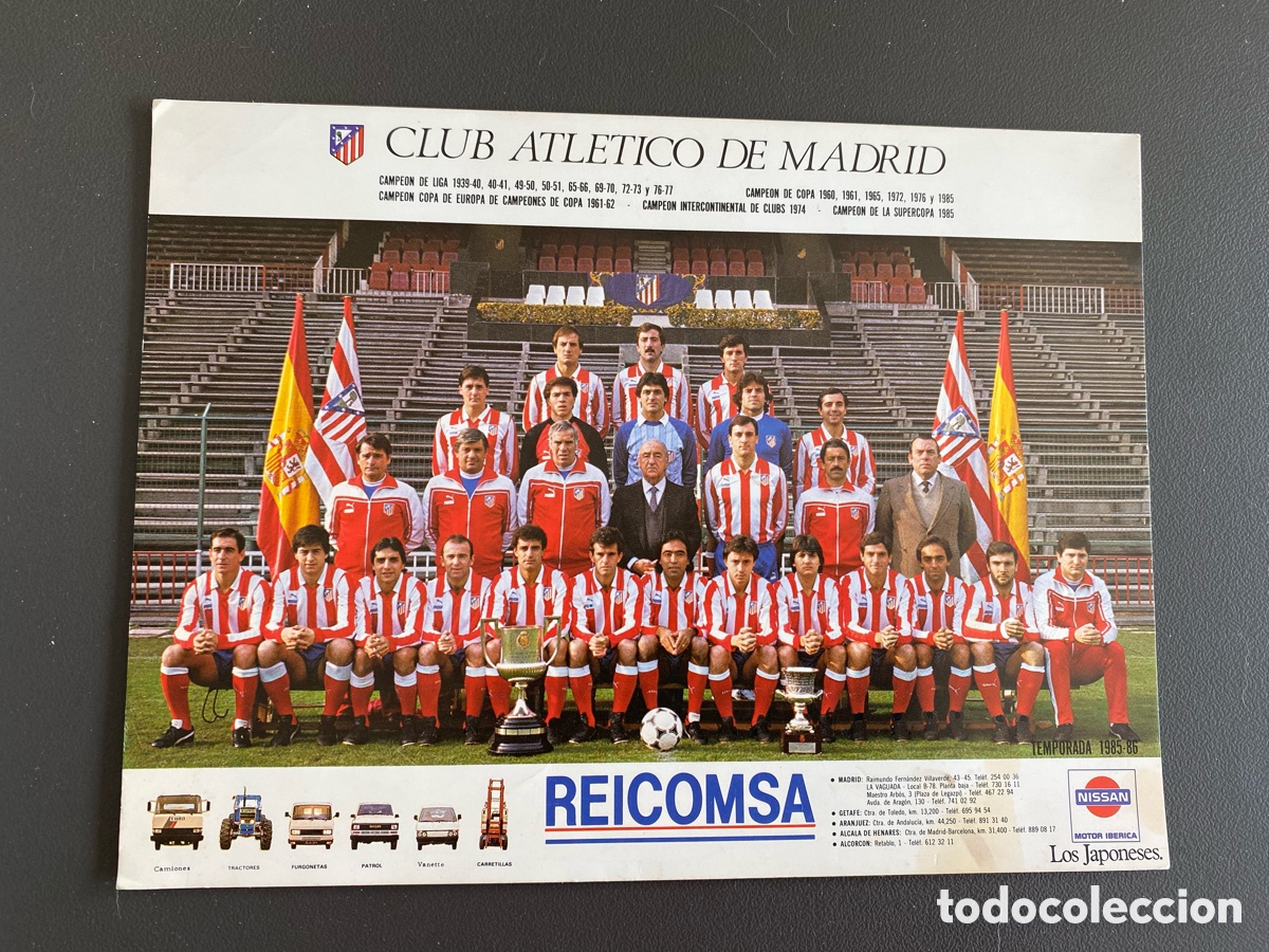 Coleccionismo deportivo: Mini P&oacute;ster Cart&oacute;n Atl&eacute;tico de Madrid 1985/86 - Campeones Copa y Supercopa