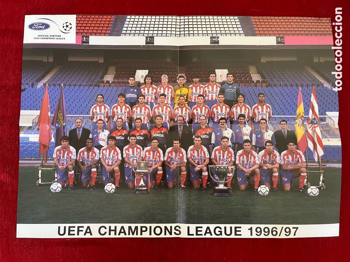 Coleccionismo deportivo: CARTEL POSTER PLANTILLA ATLETICO MADRID UEFA CHAMPIONS LEAGUE TEMPORADA 1996 1997 FORD MONDEO