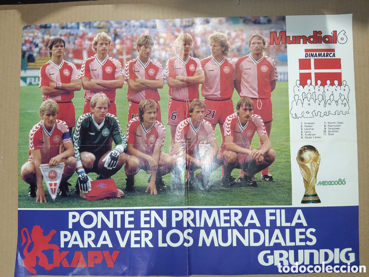 Coleccionismo deportivo: P&Oacute;STER F&Uacute;TBOL SELECCI&Oacute;N DANESA LARSEN MUNDIAL M&Eacute;XICO 86