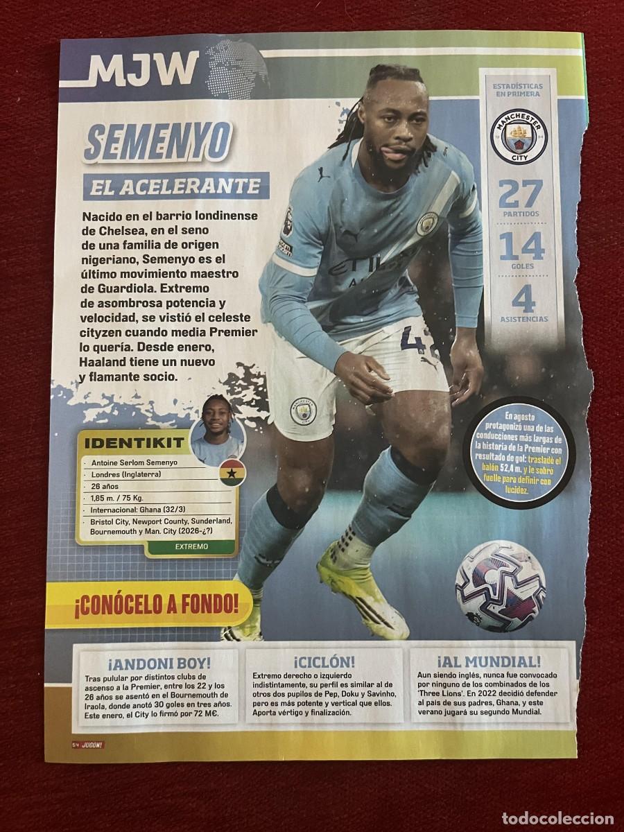 Coleccionismo deportivo: CARTEL POSTER REVISTA JUGON SEMENYO MANCHESTER CITY TEMPORADA 2025 2026