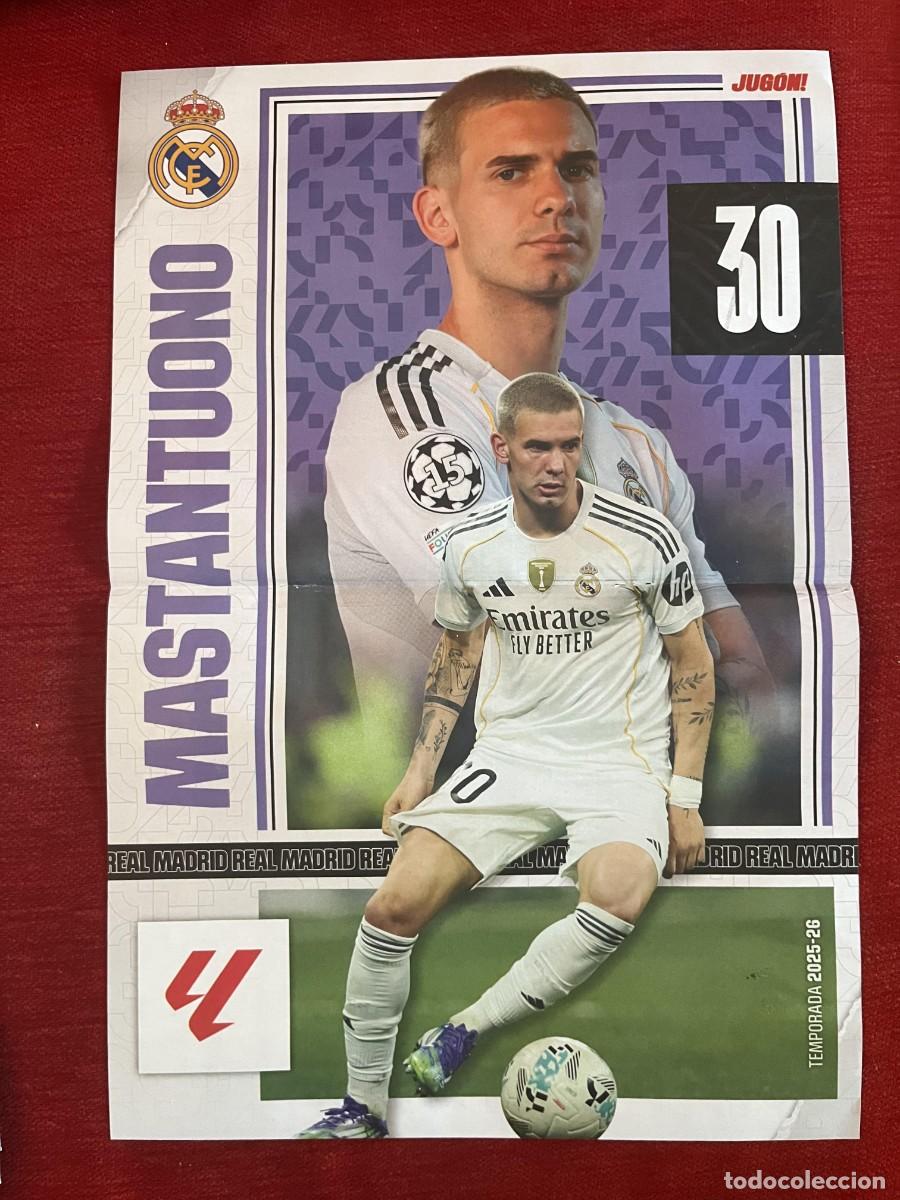 Coleccionismo deportivo: CARTEL POSTER REVISTA JUGON FRANCO MASTANTUONO REAL MADRID CALENDARIO CHAMPIONS TEMPORADA 2025 2026