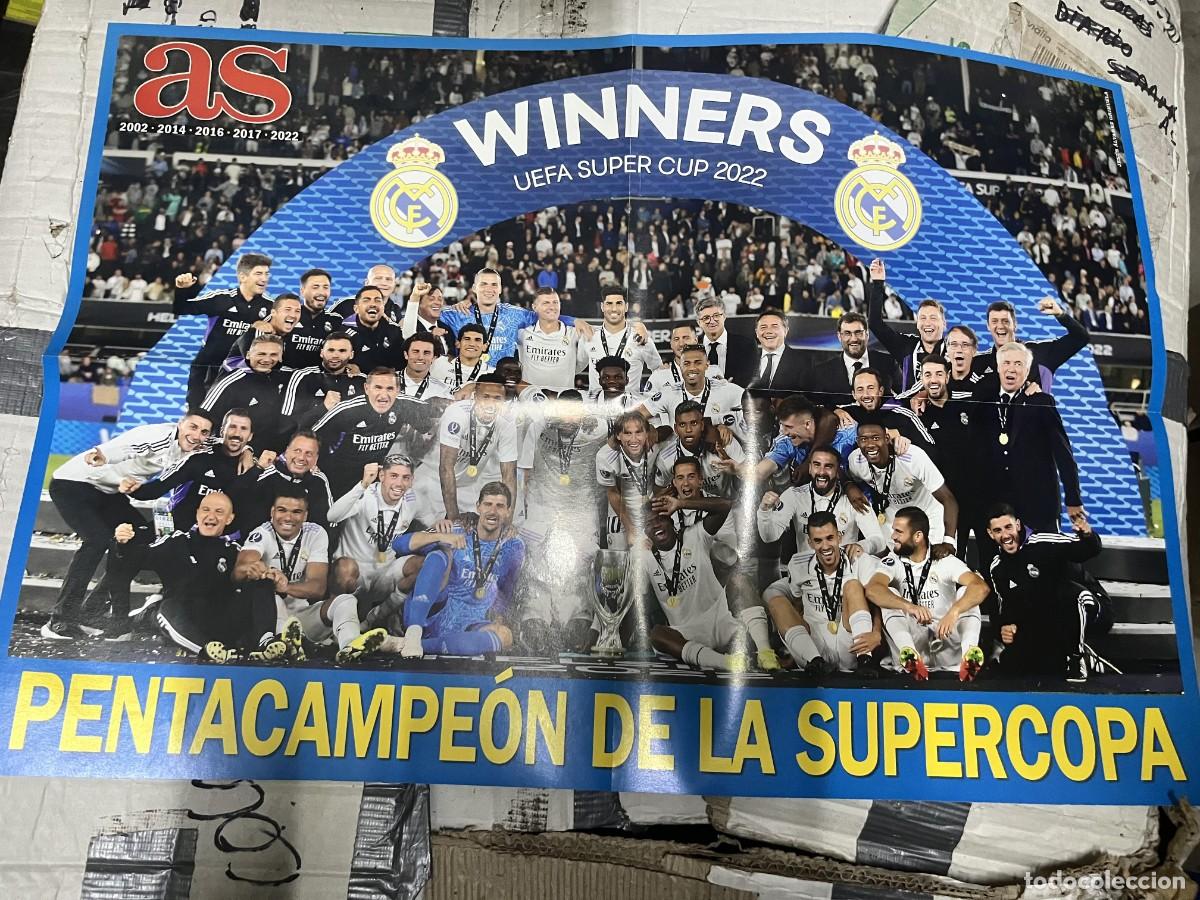 Coleccionismo deportivo: CARTEL POSTER AS CAMPEON REAL MADRID UEFA SUPER CUP SUPERCOPA EUROPA 2022 PENTACAMPEON