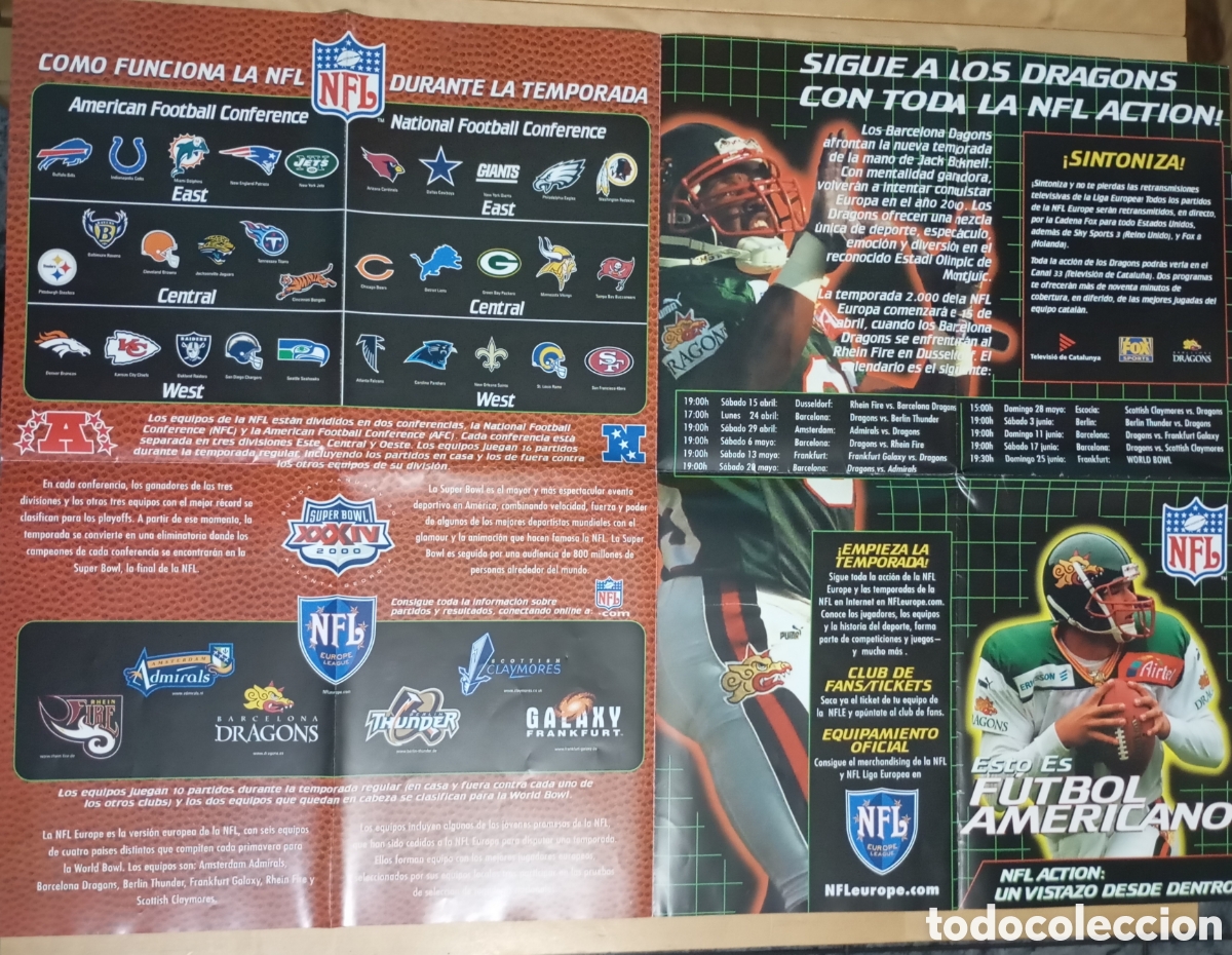 Coleccionismo deportivo: Gran Poster NFL Barcelona Dragons Super Bowl 2000 American Football Miami Dolphins Giants Calendario