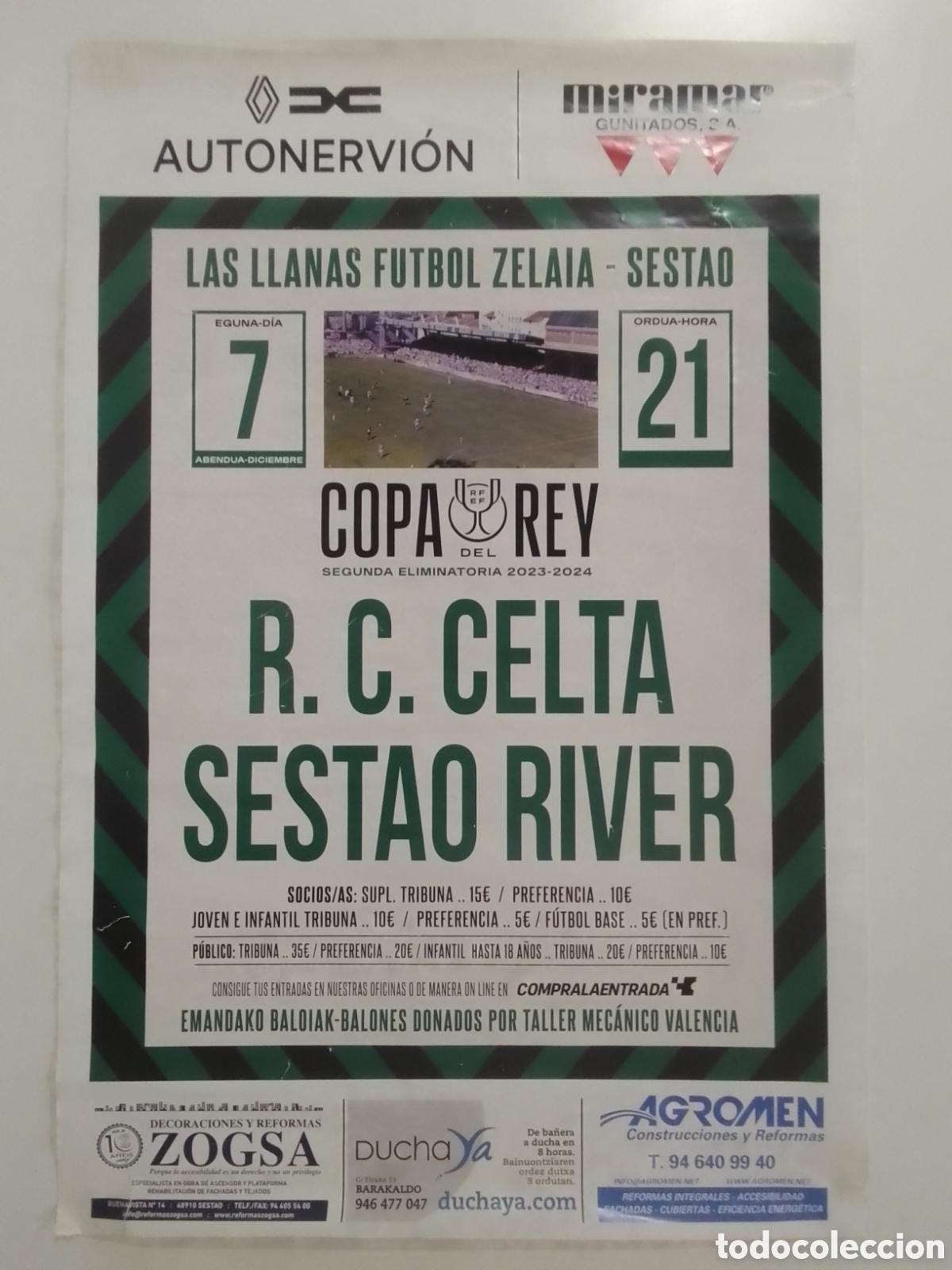 Coleccionismo deportivo: Cartel Temporada 2023-24 Segunda Eliminatoria Copa del Rey R. C. Celta &bull; Sestao River.