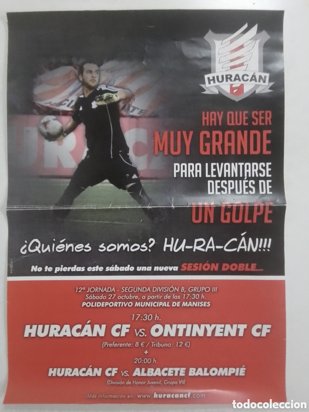 Coleccionismo deportivo: Cartel Temporada 2012-13 Segunda Divisi&oacute;n B Hurac&aacute;n CF VS. Ontinyent CF.