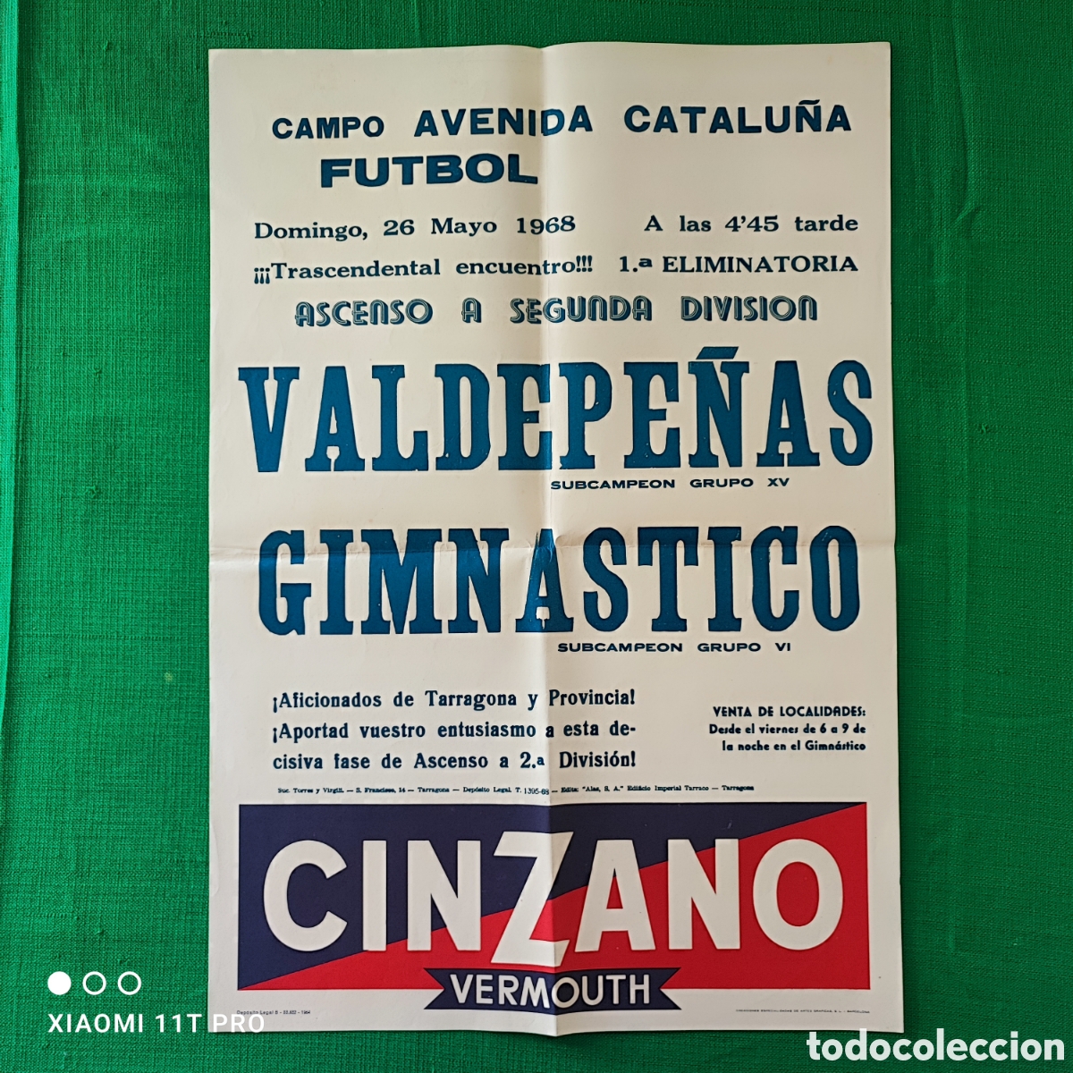 Colecionismo desportivo: Cartel club Gimn&aacute;stico - Valdepe&ntilde;as 26 mayo 1968