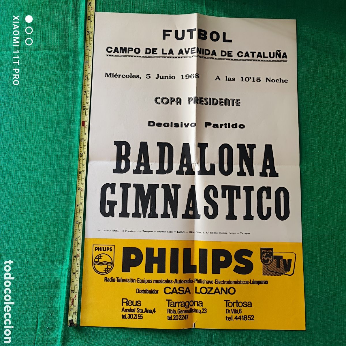 Coleccionismo deportivo: Cartel del club Gimn&aacute;stico - Badalona a&ntilde;o 1968 ( copa presidente )