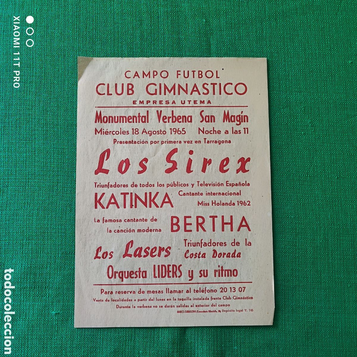 Colecionismo desportivo: Panfleto fiestas San Mag&iacute;n conciertos campo Gimn&aacute;stico de Tarragona a&ntilde;o 1965