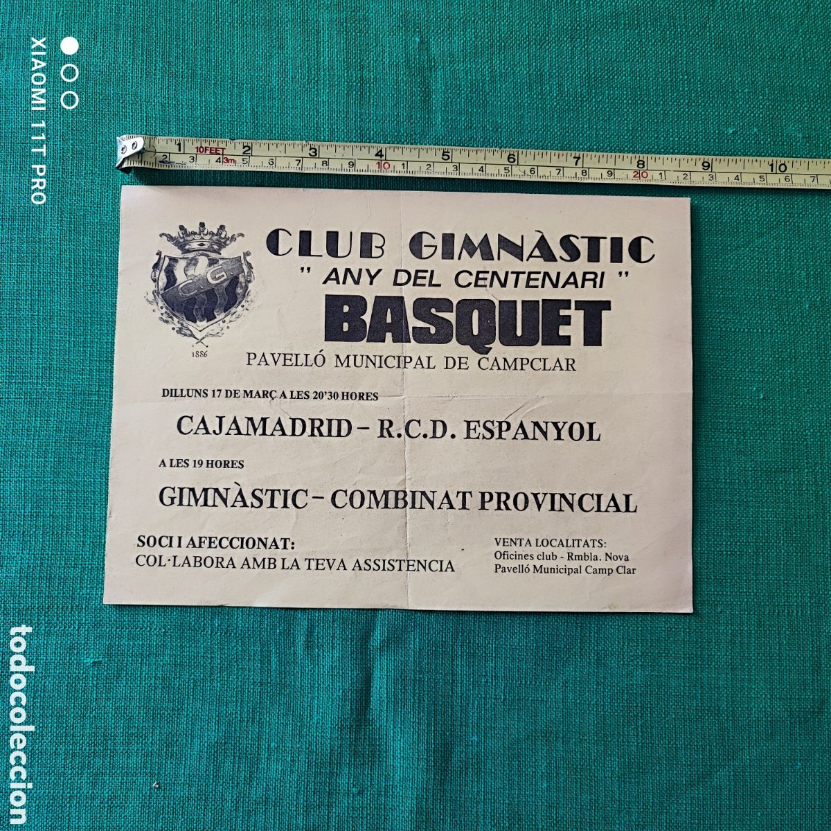 Colecionismo desportivo: Panfleto club Gimn&aacute;stic a&ntilde;o del centenario B&aacute;squet.