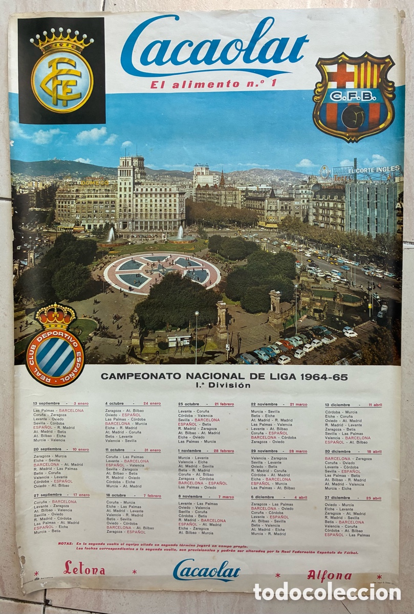 Coleccionismo deportivo: CARTEL OFICIAL LIGA FUTBOL TEMPORADA 1964-1965 R.C.D ESPA&Ntilde;OL Y C.F.BARCELONA