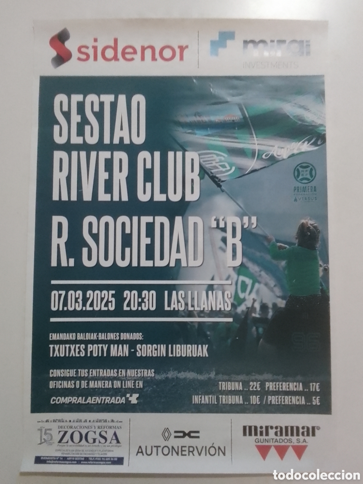 Coleccionismo deportivo: Cartel Temporada 2024-25 Primera Federaci&oacute;n Sestao River Club &bull; R. Sociedad &rdquo; B &rdquo;.