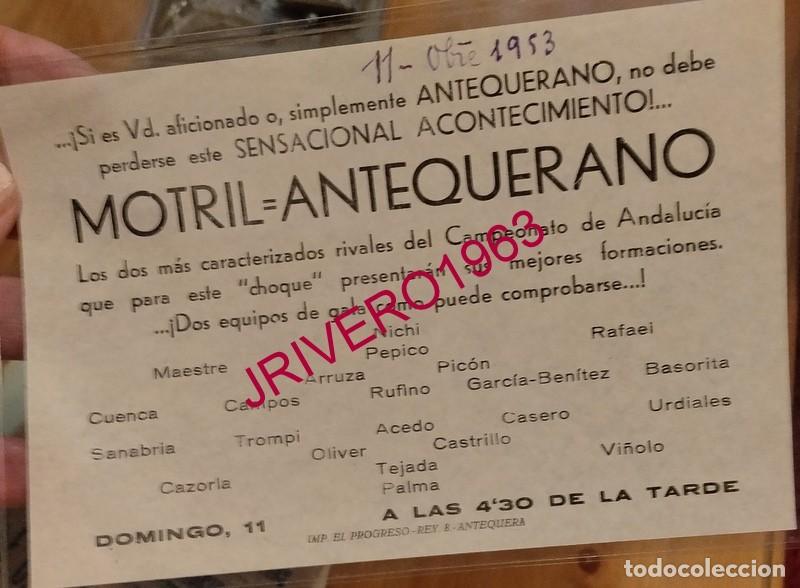 Coleccionismo deportivo: ANTEQUERA, 1953, CARTEL PARTIDO DE FUTBOL, MOTRIL - ANTEQUERANO, 17X12 CMS