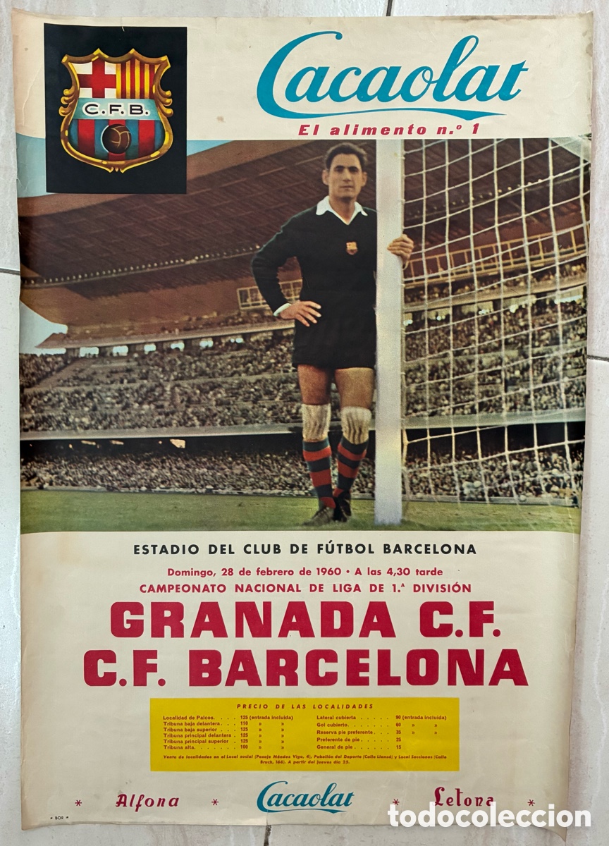 Coleccionismo deportivo: CARTEL OFICIAL PARTIDO LIGA FUTBOL C.F GRANADA VS C.F BARCELONA 28 FEBRERO 1960